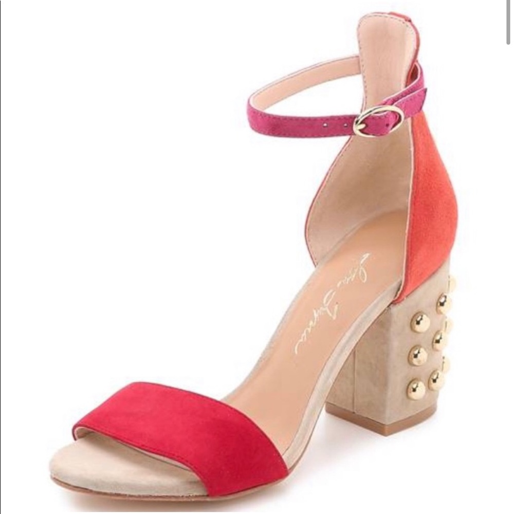 Isa Tapia Suede Studded Colorful Block Heels